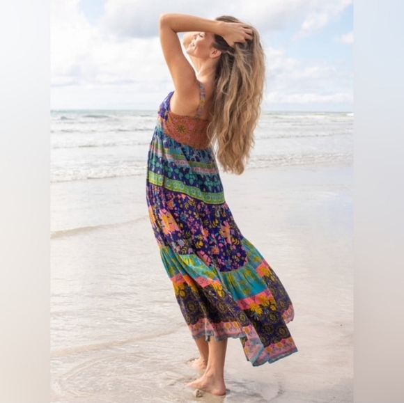 NWT Natural Life Bohemian Rainbow Floral Smocked Back Floral Tricia Maxi Dress - Picture 3 of 12